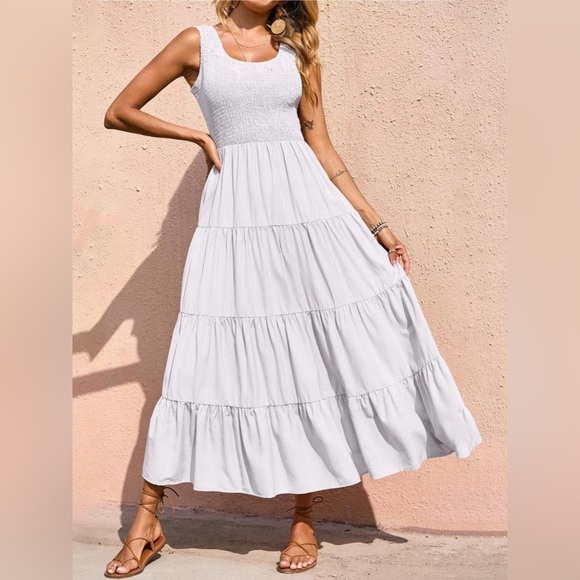 Sleeveless Maxi Dress - Tiered and Smocked - Picture 2 of 4